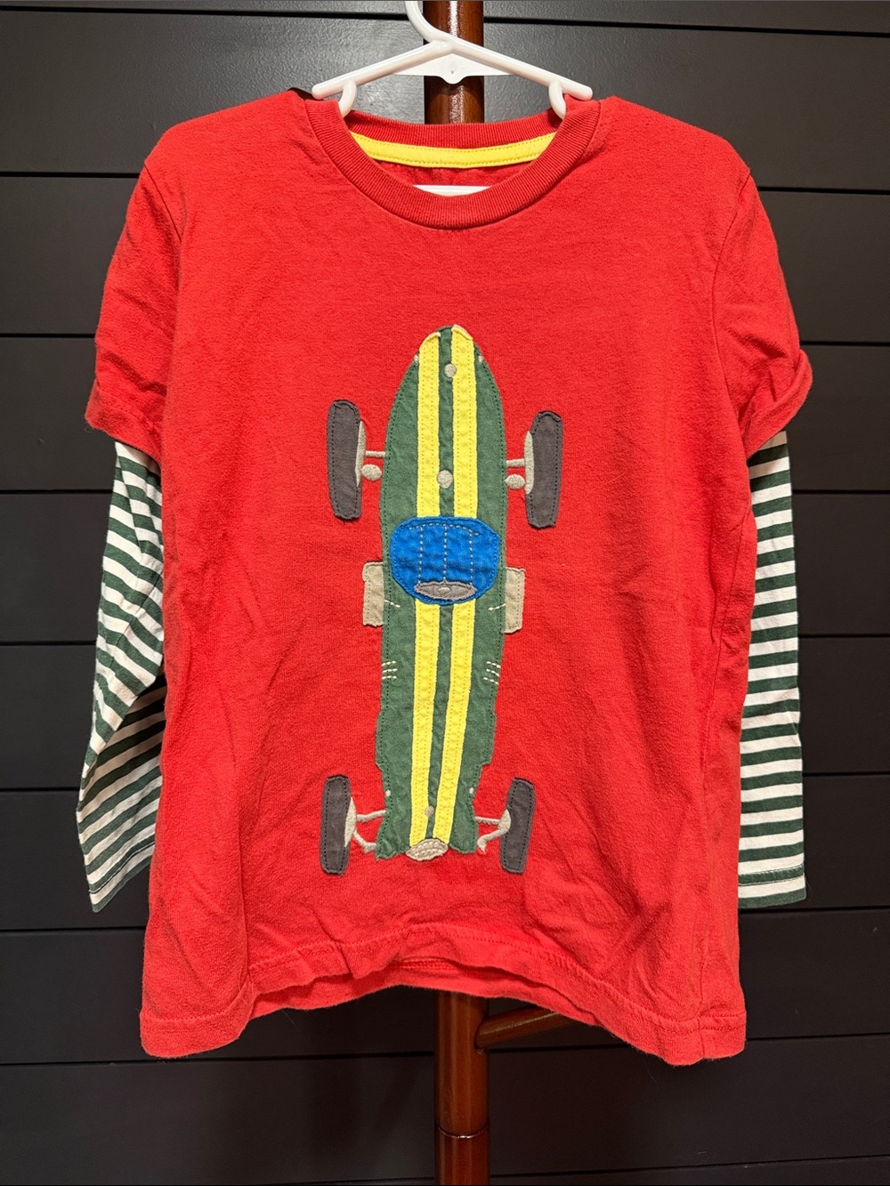 Mini Boden Red Layered-Look Long-Sleeve Tee with Skateboard Applique